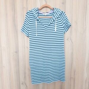 Boden Womens Sweatshirt Dress Size 2 Blue Striped Hooded Casual Sporty Preppy